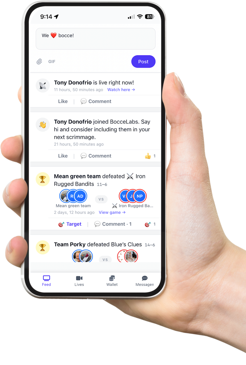BocceLabs app on phone held in hand